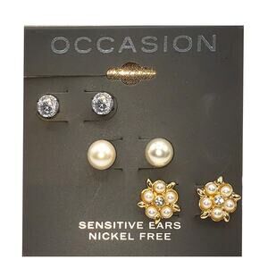 3/15 NWT set of 3 pair of OCCASION cubic zirconia and pearl style earrings